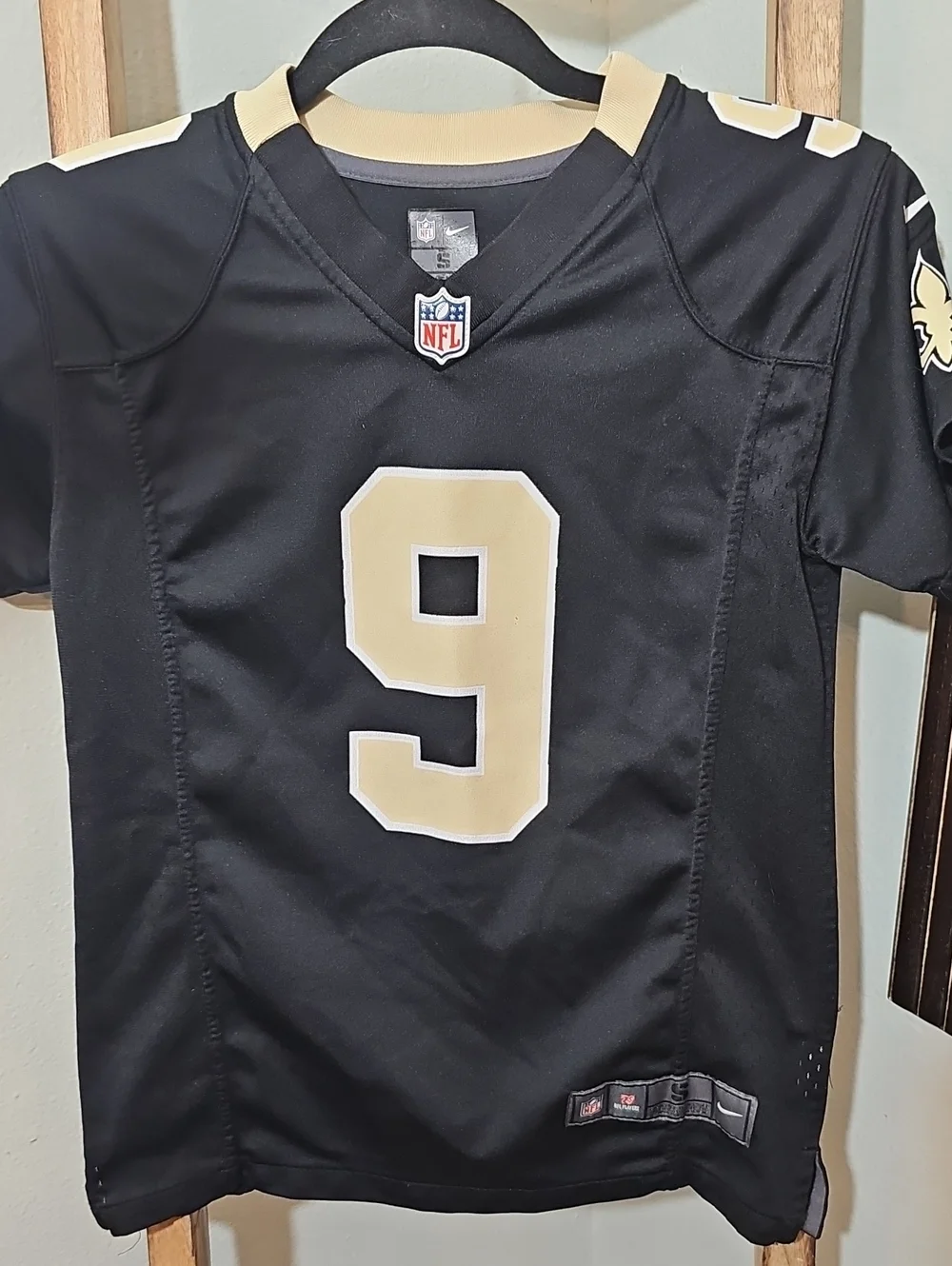 Nike Black and Gold Kids Football Jersey #9 Brees
